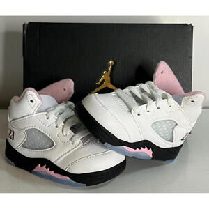 NEW Nike Jordan 5 Retro OG TD #HQ7981-102 White/Pink/Black Child Size 4C Shoes